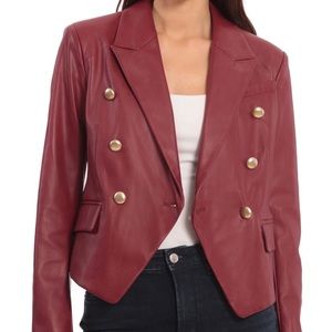 Gold Button Faux Leather Jacket Size XS